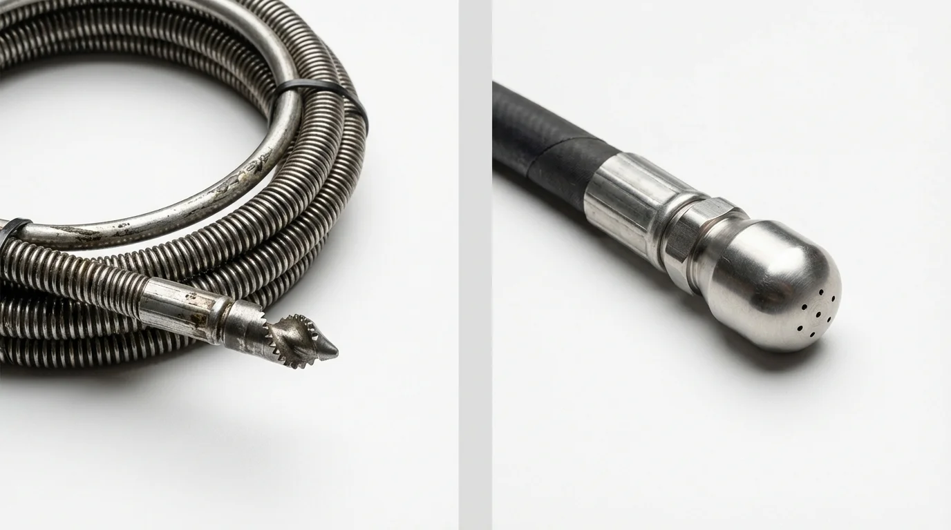 Drain snake cable and hydro jetting nozzle used for drain cleaning in Nevada City, CA